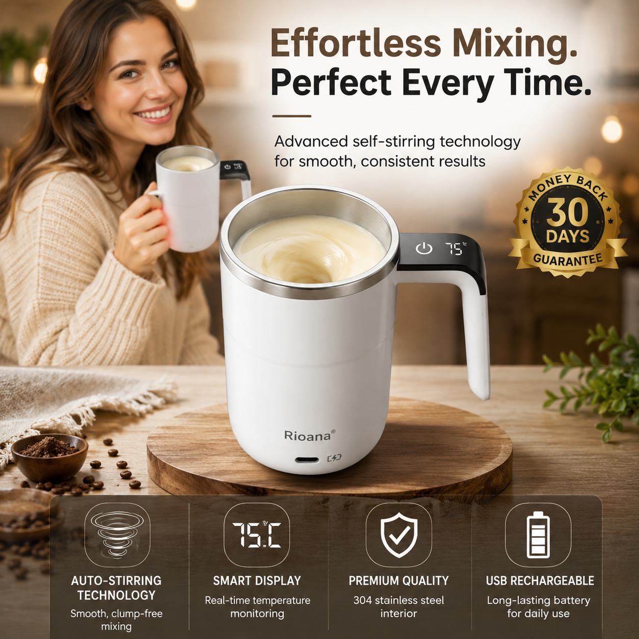 Rioana™ Smart Self-Stirring Mug