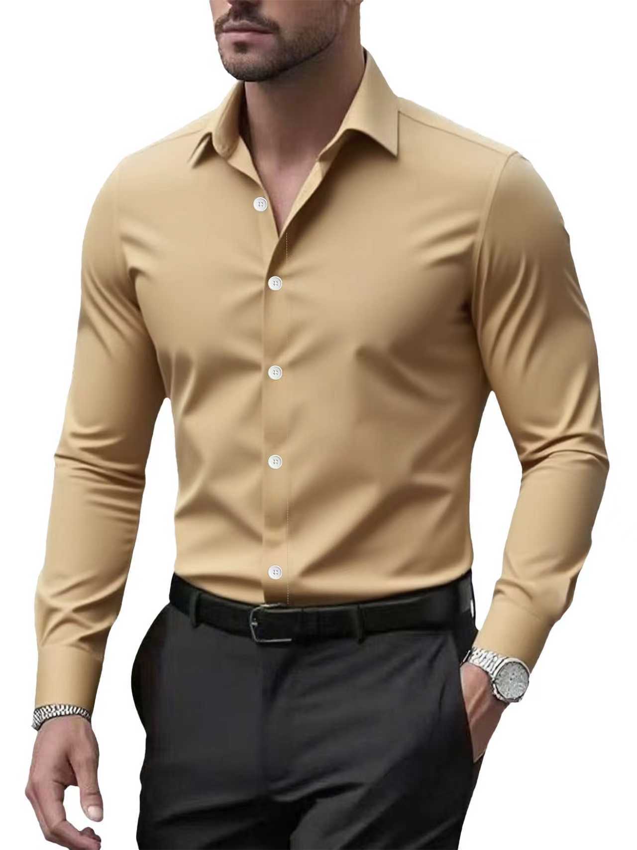 Men's long-sleeved solid-color shirt