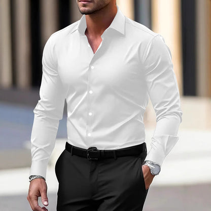 Men's long-sleeved solid-color shirt