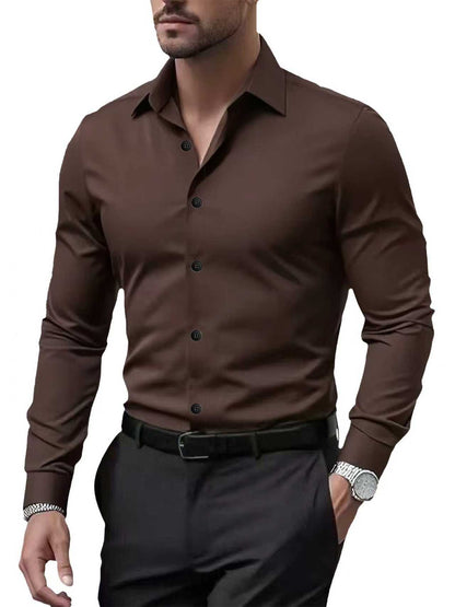 Men's long-sleeved solid-color shirt