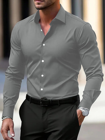Men's long-sleeved solid-color shirt