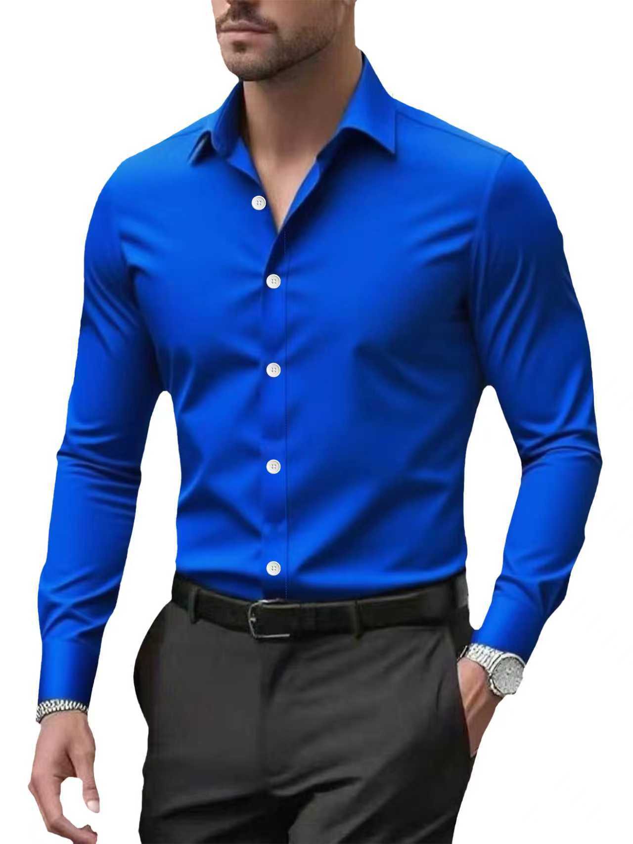 Men's long-sleeved solid-color shirt