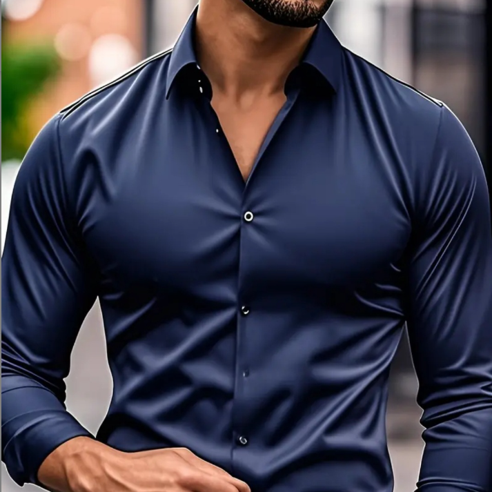 Solid-color stretch plus-size shirt for men