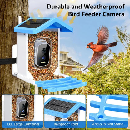 Smart Bird Feeder with Camera AI Bird Species Identify Solar Powered Wireless Outdoor 5MP HD WiFi Bird Camera for Outside Garden