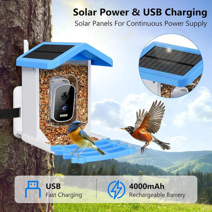 Smart Bird Feeder with Camera AI Bird Species Identify Solar Powered Wireless Outdoor 5MP HD WiFi Bird Camera for Outside Garden