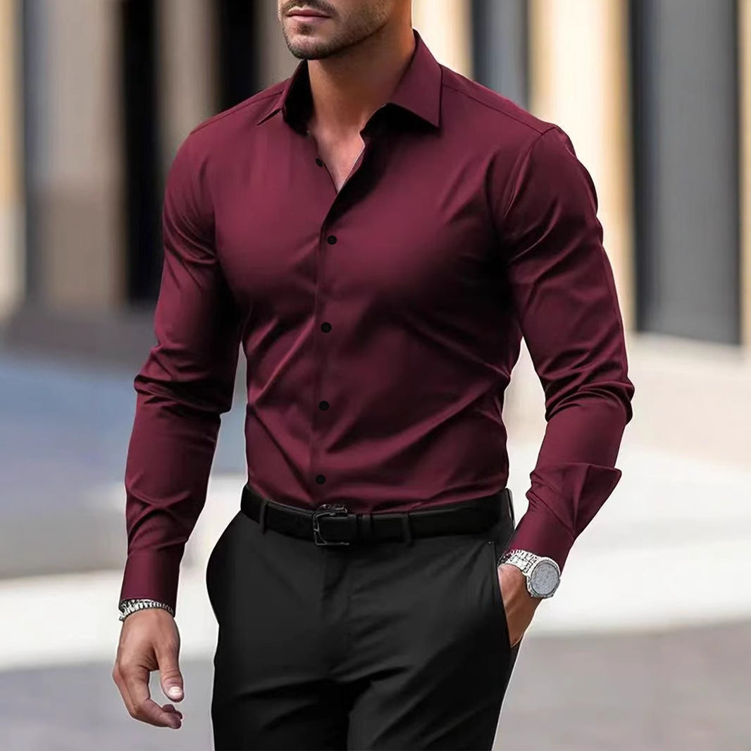 Men's long-sleeved solid-color shirt