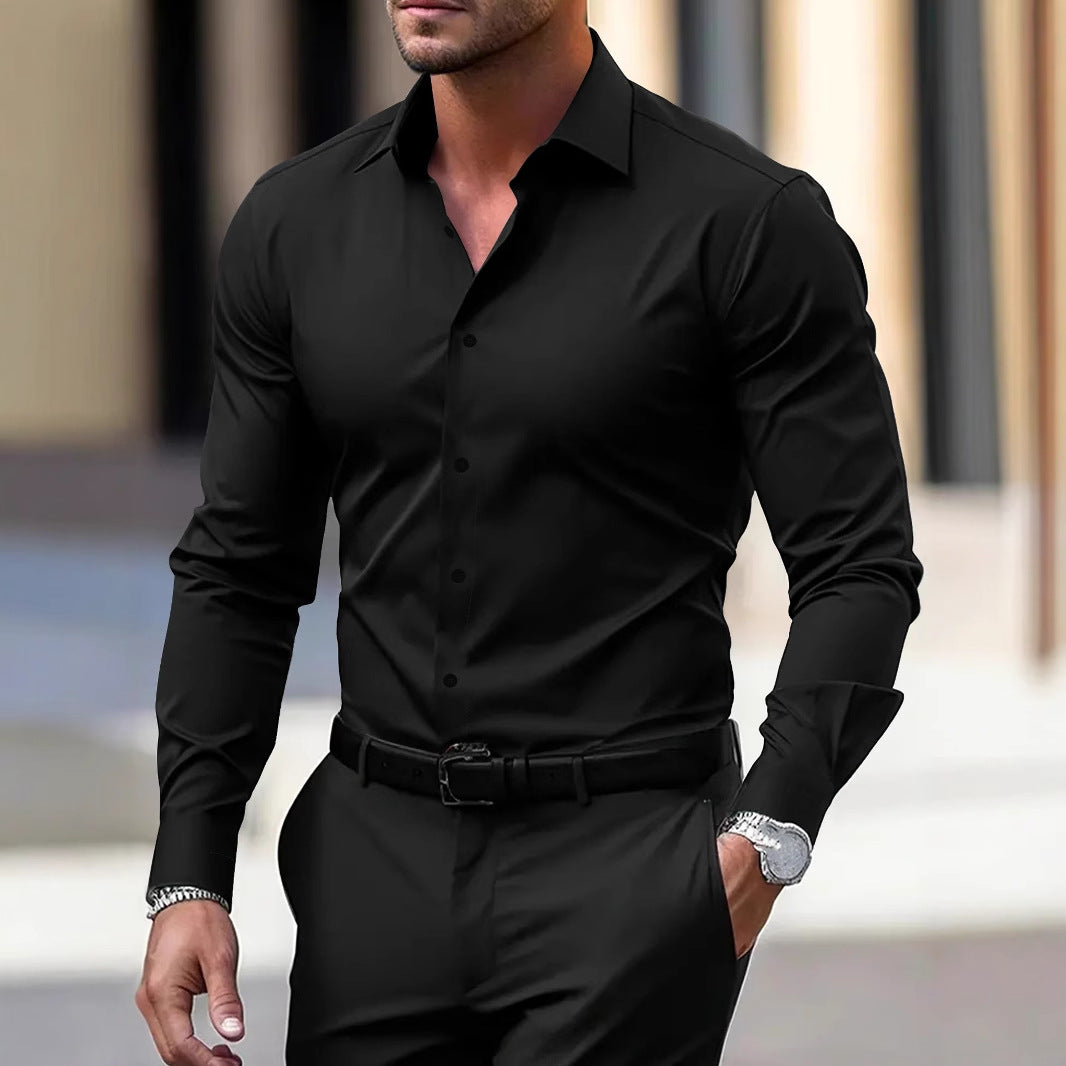 Men's long-sleeved solid-color shirt